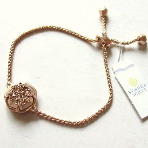 Kendra Scott Cynthia Rose Gold Drusy Stone Chain Bracelet Slide Adjustable *NEW*